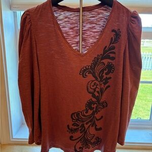 Chico's Rust Blouse with Black Floral Pattern Size (Chicos) 4 or XXL